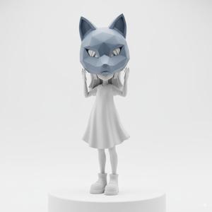 Enigmatic Fantasy Character Figurine with Grand Mask - Detailed 3D Printable Decor