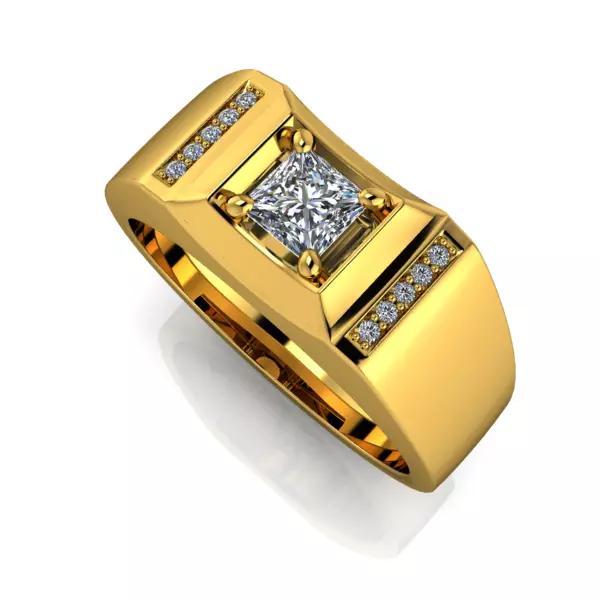 Mens Princess Cut Solitaire with Side Accent Stones 3D model