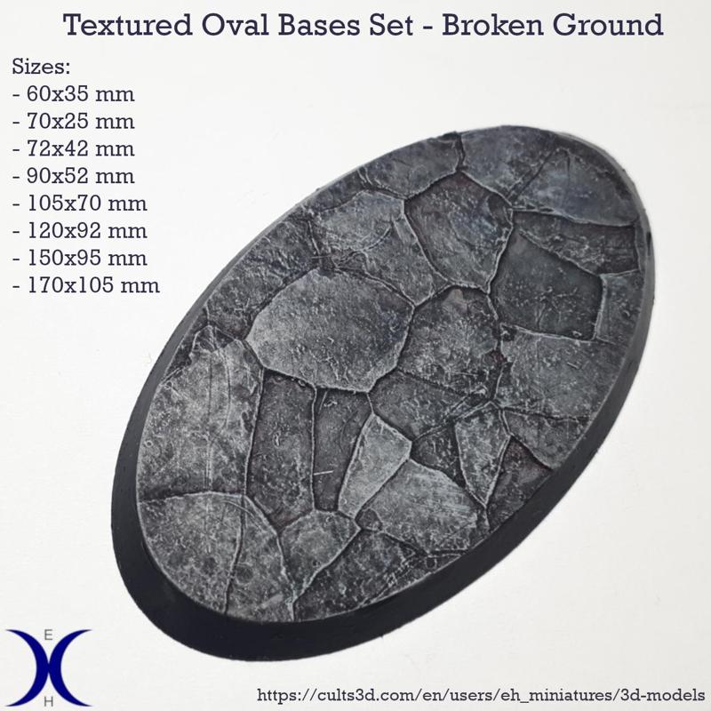 Oval Bases Set – Broken Ground Texture (60–170MM) | Perfect For Tabletop Wargames & RPG's