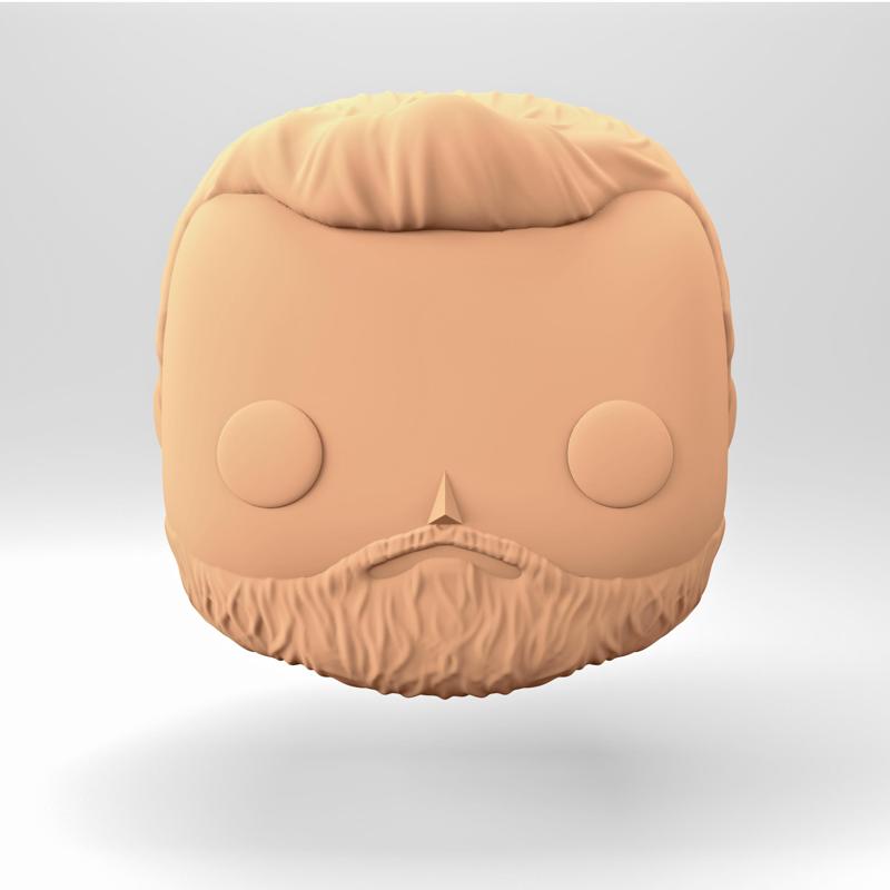 A male head in a Funko POP style.  A bearded Man. MH_2-2
