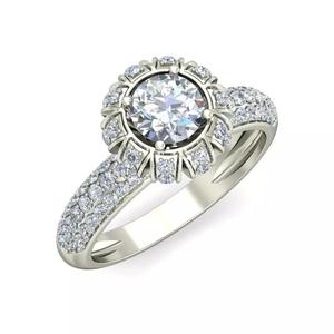Platinum Halo Diamond Engagement Ring with Round Center