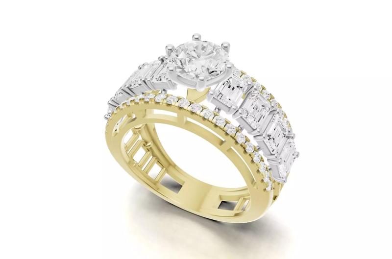 Pointer Diamond Engagement Ring With Emerald Diamond Band Style