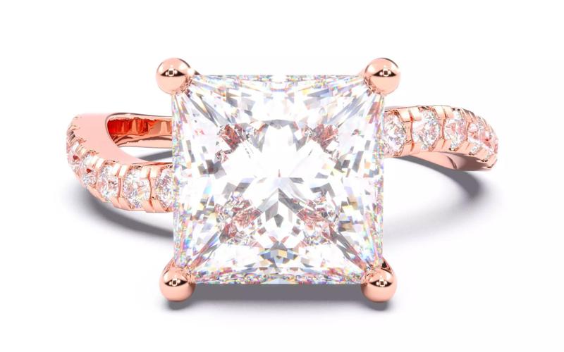 Princess Diamond Pave Setting Solitaire Ring