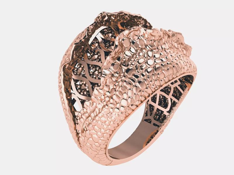 Crocodile skin Plain gold ring