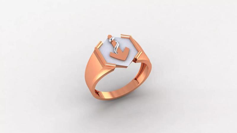 Ship Anchor Plain Gold Light weight minimalist Mens Band Ring