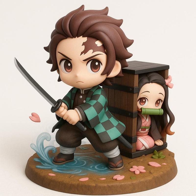 Tanjiro & Nezuko Diorama – Chibi Demon Slayer Statue – 3D Printable STL
