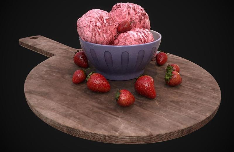 Ice Cream Bowl with Fresh Strawberries 3D Print Model