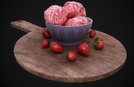 Ice Cream Bowl with Fresh Strawberries 3D Print Model