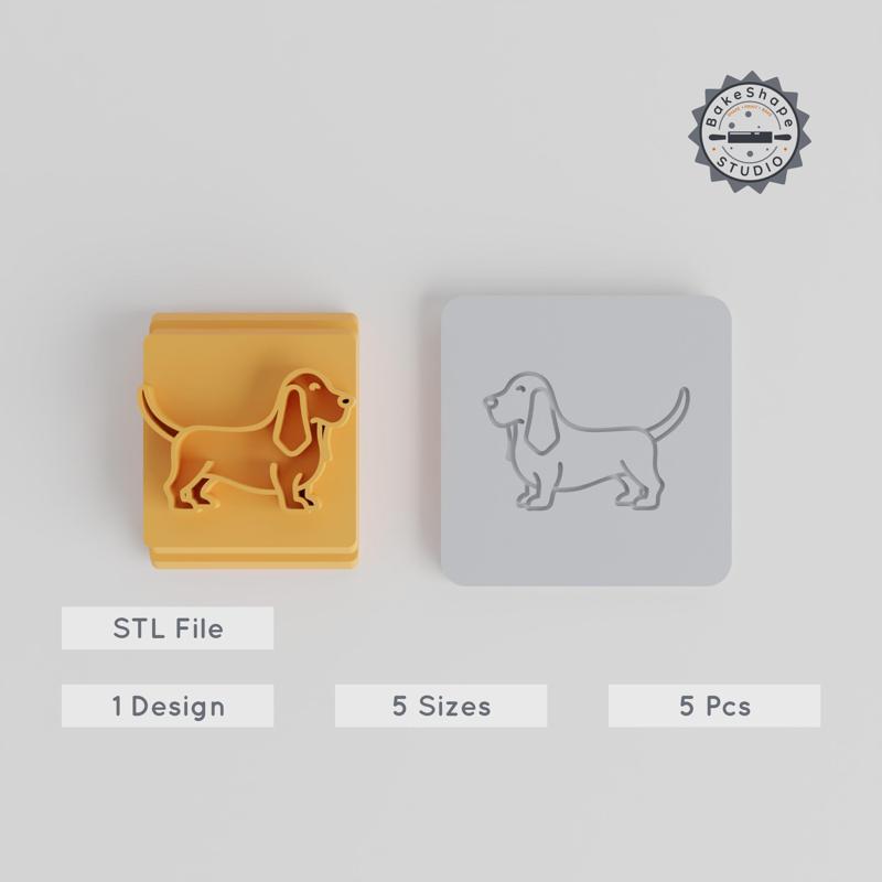 Basset Hound Stamp Tile Set, 5 Sizes 20-40mm, Dog Motif for Clay, Cookies & Fondant, Pet & Puppy Design