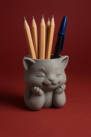 Cute Cat Pot & Pencil Holder – Smiling Kitty Desk Organizer STL