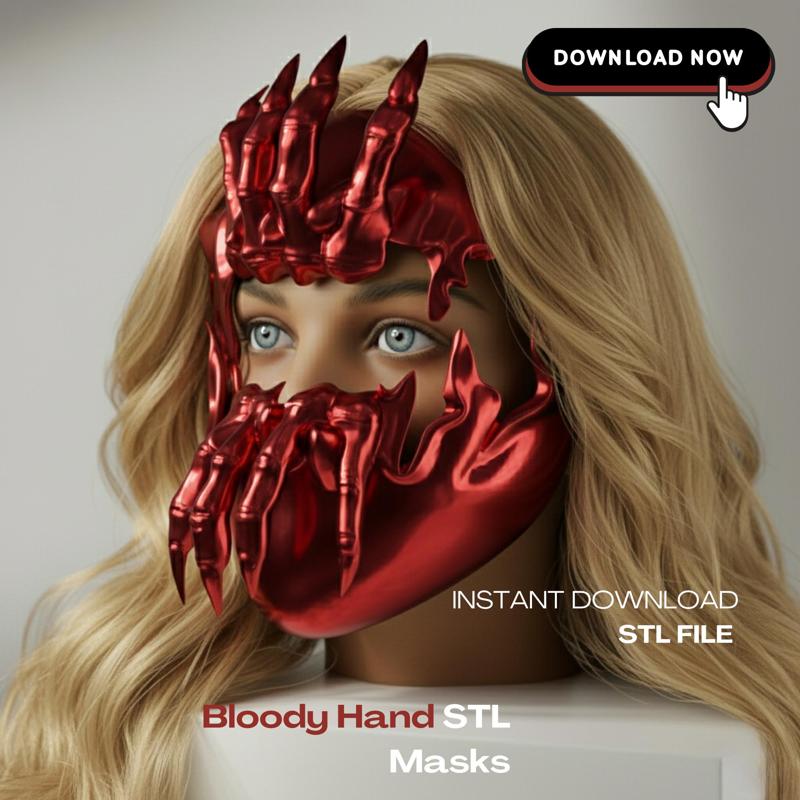 Bloody Hand Mask STL, Halloween Mask, Spooky Season, Scary Mask, Monster Hand, 3D Print ART - horror-themed mask
