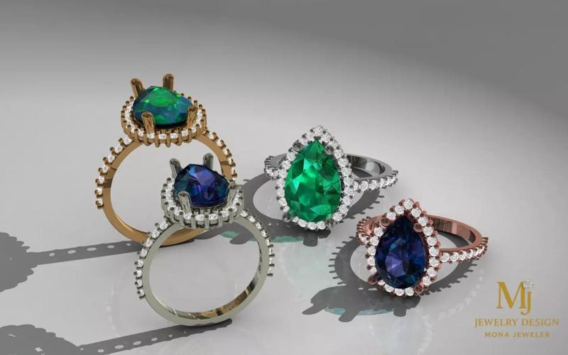 Luxury Emerald Sapphire Diamond Ring 3D Model STL 3DM 55 60