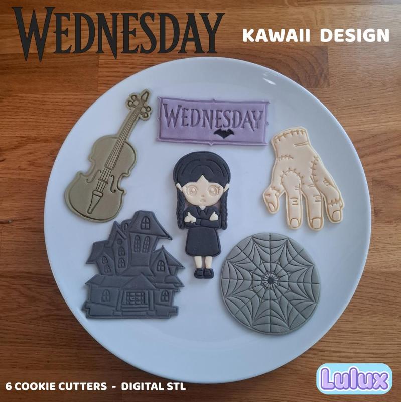 🖤 Wednesday Cookie Cutter Set – Kawaii Spooky Edition 🕸️