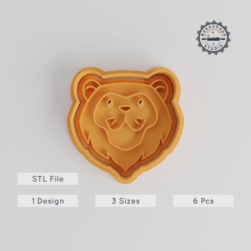 Lion Shape Cutter & Stamp Set, Animal Cookie Tools, Fondant Decor, Wild Cat Design, 6-Piece, S/M/L Sizes