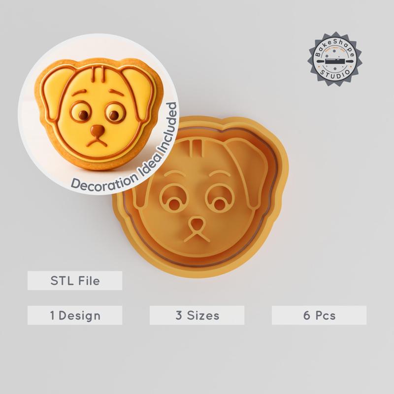 Worried Face Cookie Cutter & Stamp Set, Apprehensive Design, 6-Piece, S/M/L Sizes for Fondant & Dough