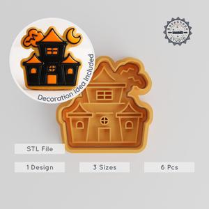 Haunted House Shape Cutter & Stamp Set, Fondant & Cookie Decorating, Halloween Horror Theme, S/M/L Sizes