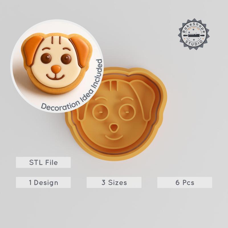 Animal Cookie Cutter & Stamp, Happy Dog Shape, 3 Size Set S/M/L, Perfect for Baking & Fondant