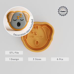 Sleeping Animal Shape Cutter & Stamp Set, Perfect for Cookies & Fondant, Includes 3 Sizes, 6 Pieces