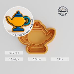 Magic Lamp Cookie & Fondant Shape Cutter and Stamp Set, Fantasy Lantern Design, 3 Sizes, 6 Pieces