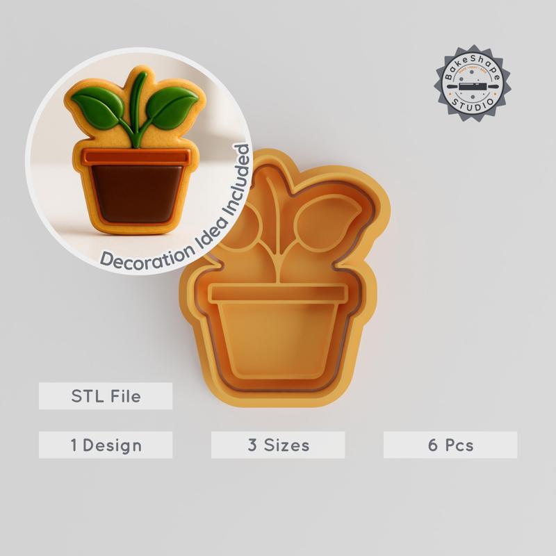 Growing Plant Shape Cutter & Stamp Set, Perfect for Cookies & Fondant, 3 Sizes, Gardening & Nature Theme