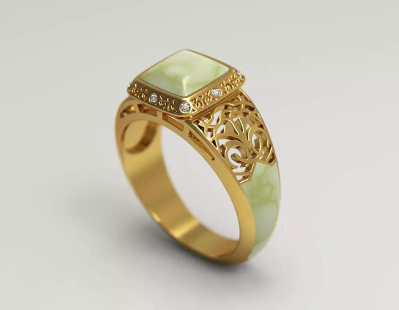 Filigree ring with jade and diamonds