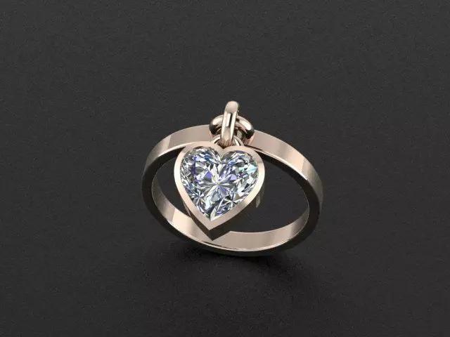 Ring with pendants Heart gem  3D print model