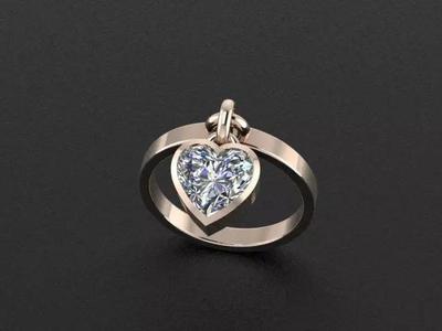 Ring with pendants Heart gem  3D print model