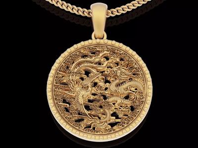 Chinese  dragon pendant silver gold printable jewelry 3D model