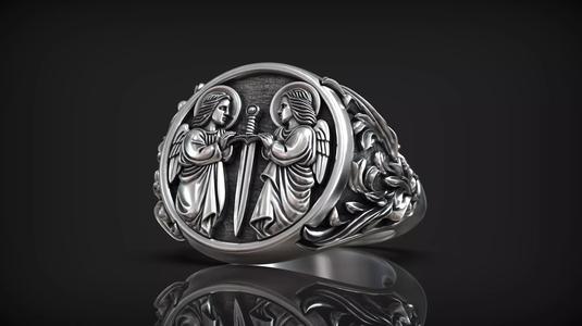 Angels with Medieval Sword Templar Knight Vintage Signet