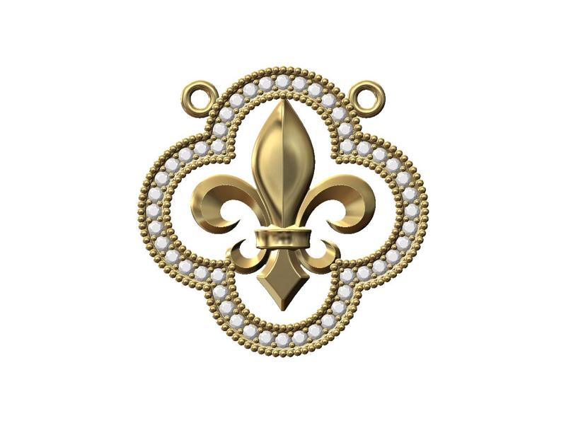 Quatrefoil heraldic lily ornament diamond pendant 3D print model
