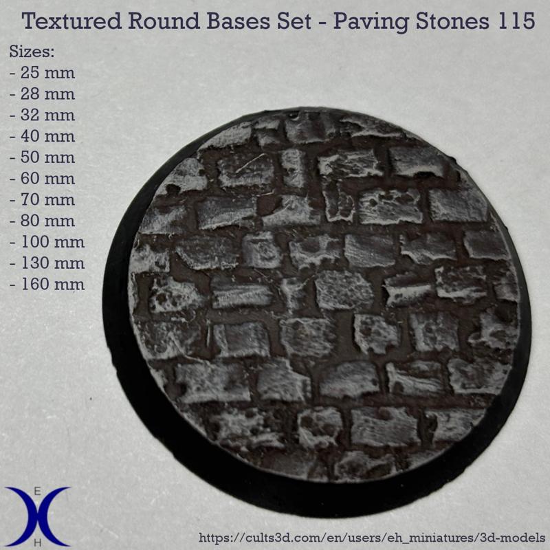 Round Bases Set – Paving Stones 115 Texture (25–160mm) | Perfect for Tabletop Wargames & RPG's