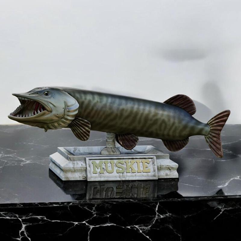 fish pike muskellunge muskie / Esox masquinongy trophy statue detailed texture for 3d printing