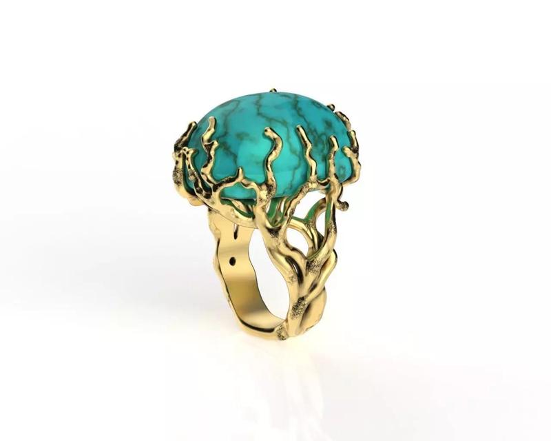 Art Ring with Oval Cabochon