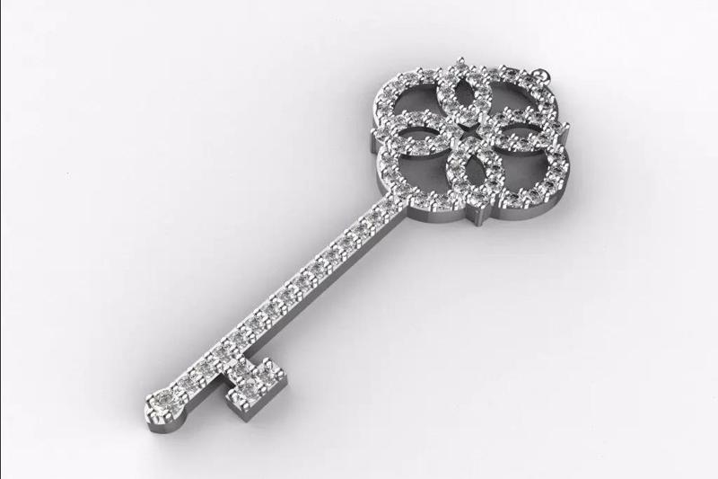Diamond Key Pendant  3D Printable Jewelry Design