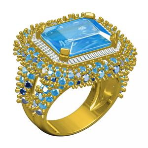 Aquamarine Emerald Stone and Diamond Cocktail Ring