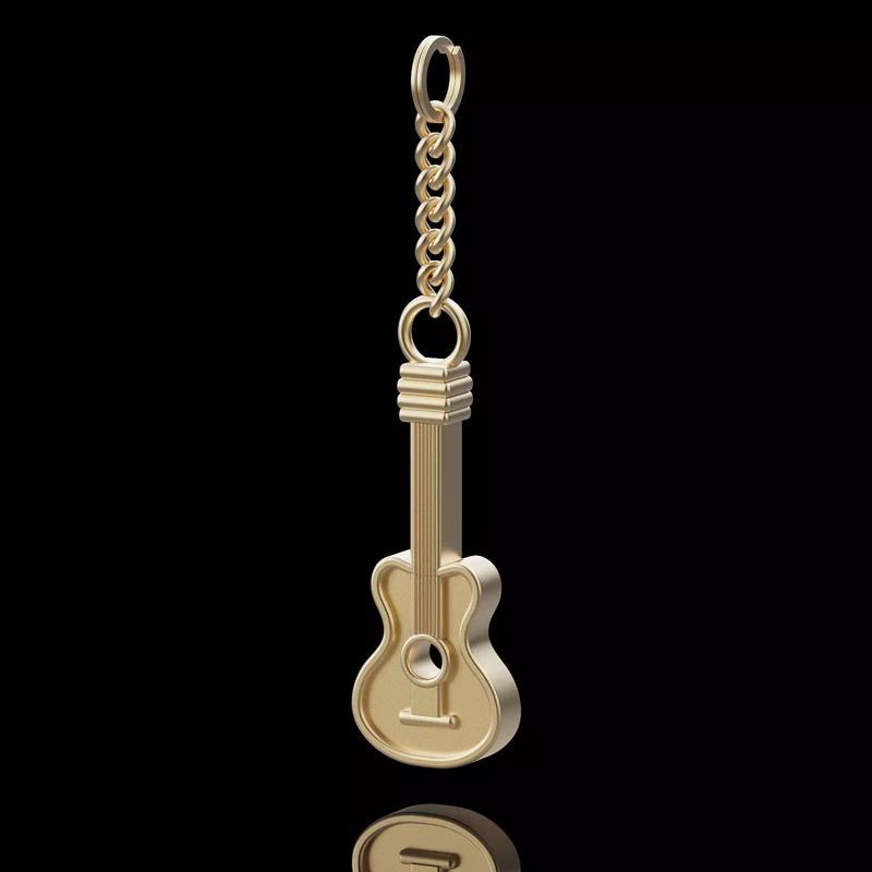 Guitar key holder silver gold printable jewelry 3D model