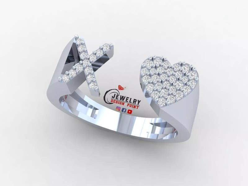 Custom Alphabet Heart Diamond Ring  AtoZ Love Ring Letters Ring