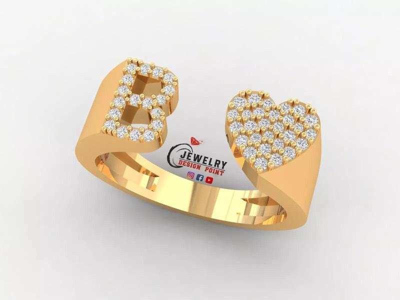 Custom Alphabet Heart Diamond Ring  AtoZ Love Ring Letters Ring