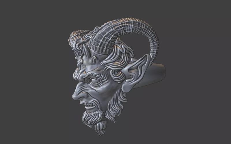 devil face ring pagan pan ring silver ring