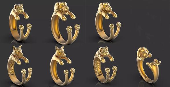 Ring Dog Pack 3D  model  Silver Gold Print