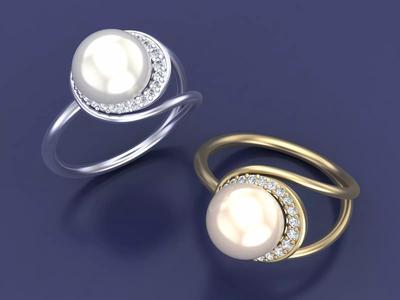 Elegant Pearl and Diamond Rings in CAD Design