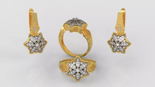 Ring and Earrings Diamond jewelry set 3d print model C23
