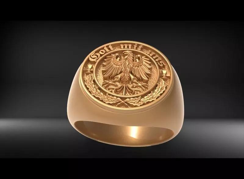 GOTT MIT UNS RING EAGLE GERMAN COAT OF ARMS JEWELRY