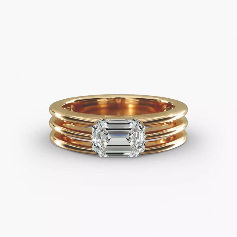 Gold Ridged Dome Solitaire Engagement Ring