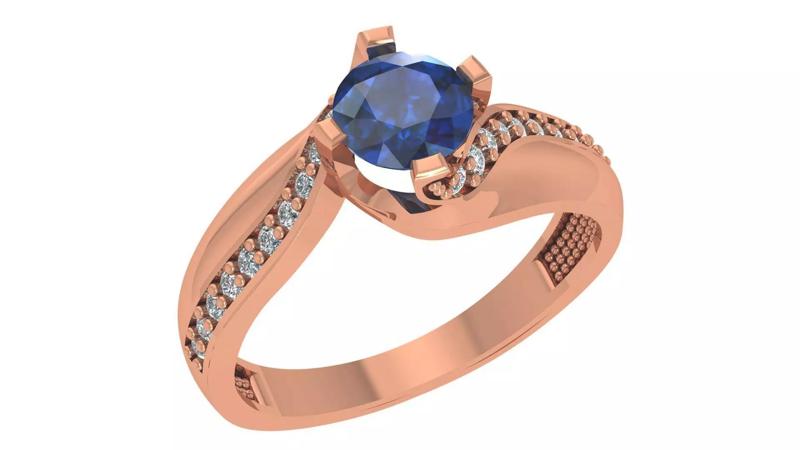 Sapphire Solitaire Diamond  Ring 3dm stl renders details