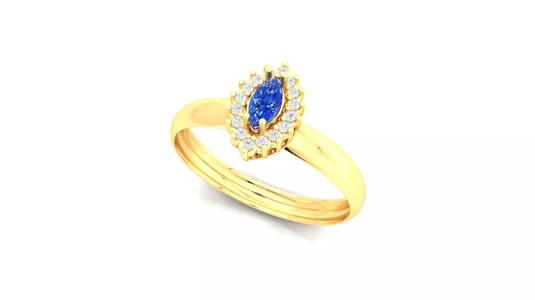 Gold Ring Graduation Navette Sapphire Diamond 3D Print Ready