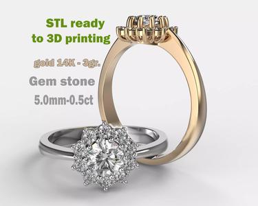 Printable classic HALO ring- Stone-5mm -STL for 3d printing
