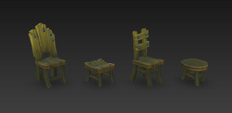 Set Rustic Wooden Benches Chairs Tabletop Game Miniatures Diorama
