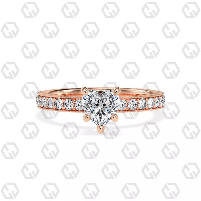 Ring 21Heart shape milgrain pave set with Gems