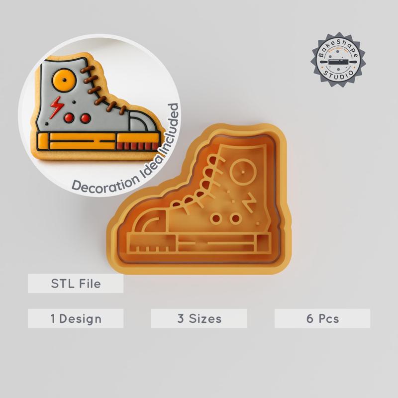 Sneaker Shape Cookie Cutter & Stamp Set, Fashion Trainer Molds, 3 Sizes, Perfect for Fondant & Baking